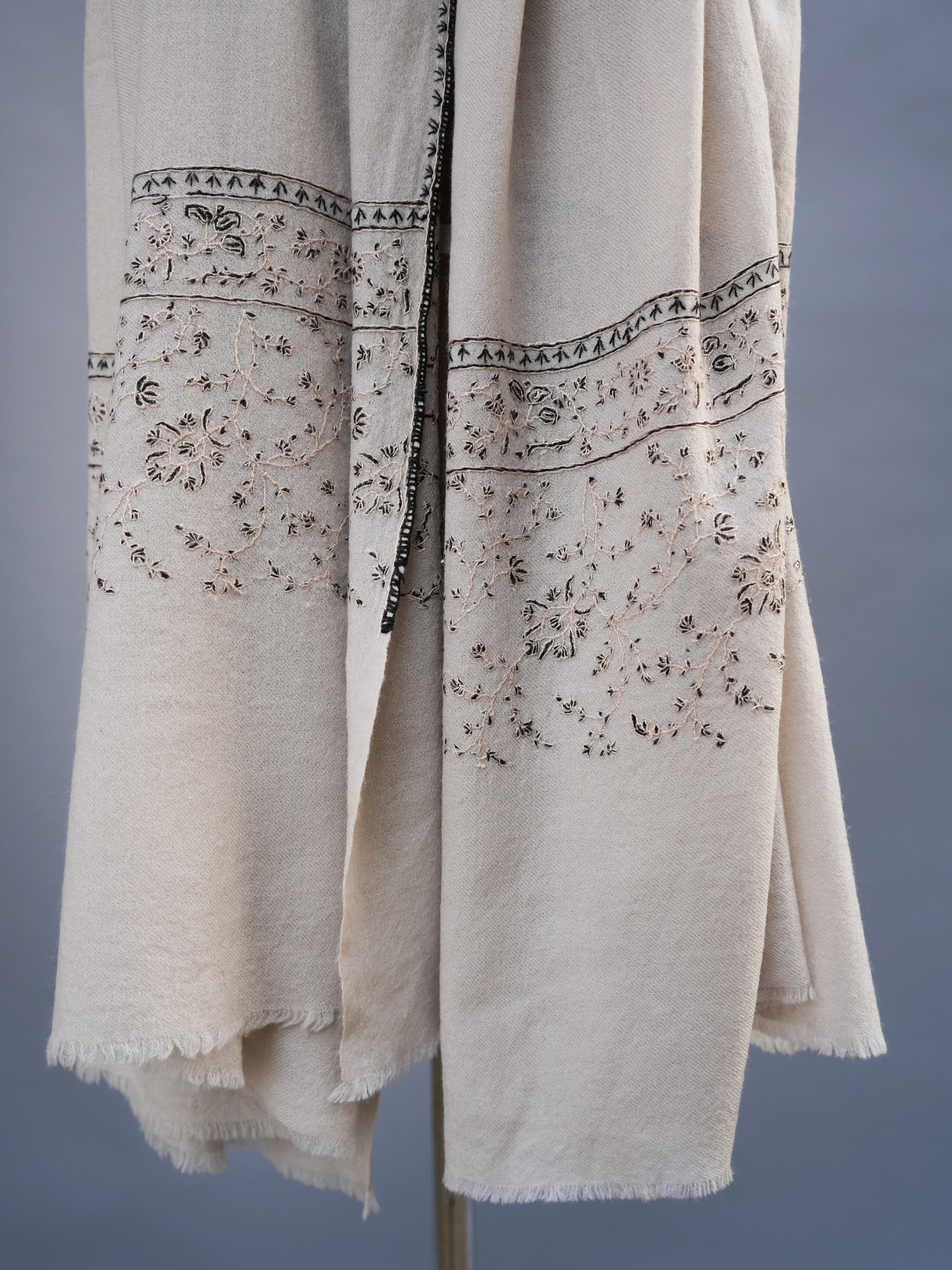 Pearl White Hand Embroidered Shawl