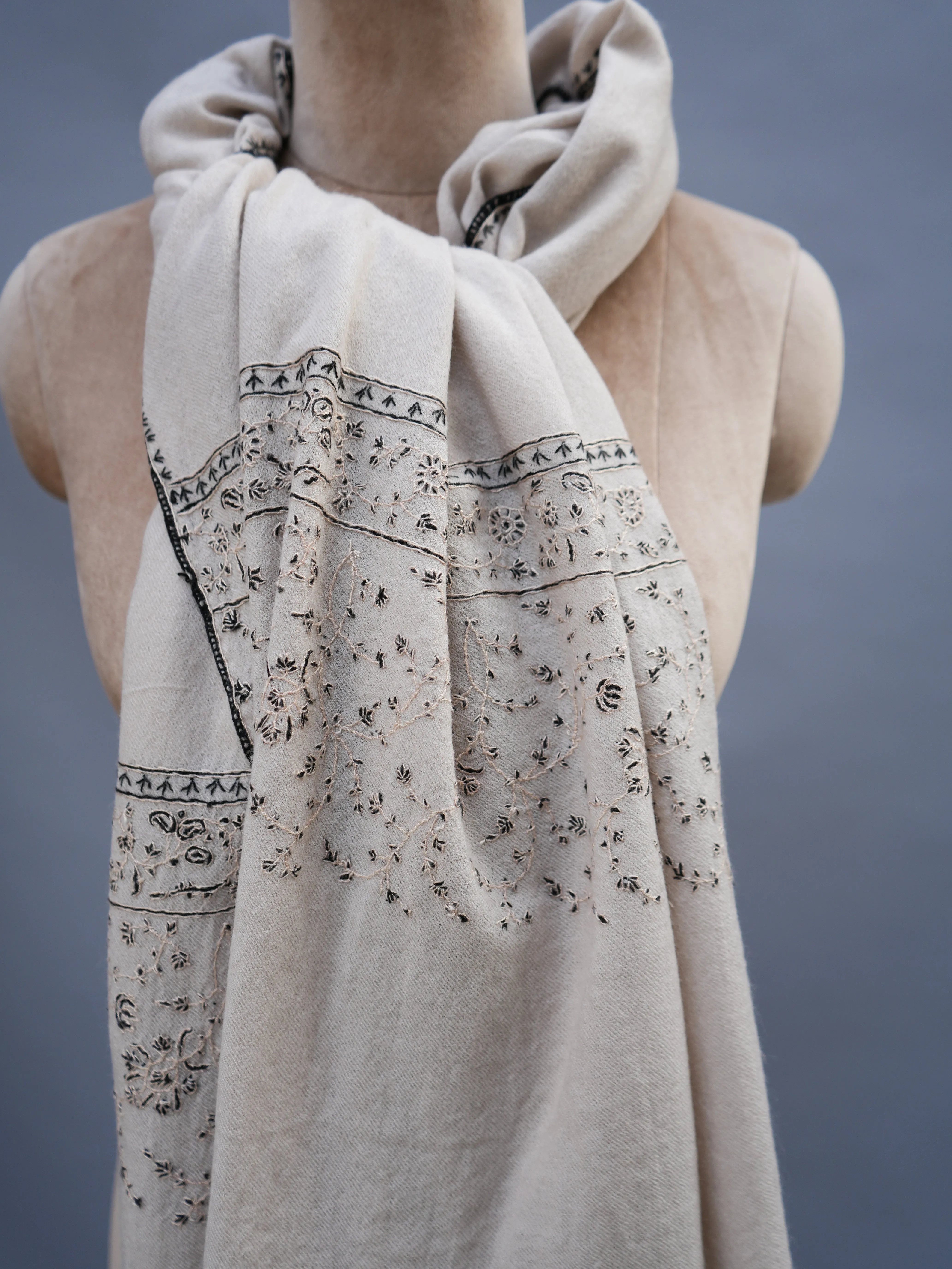 Pearl White Hand Embroidered Shawl