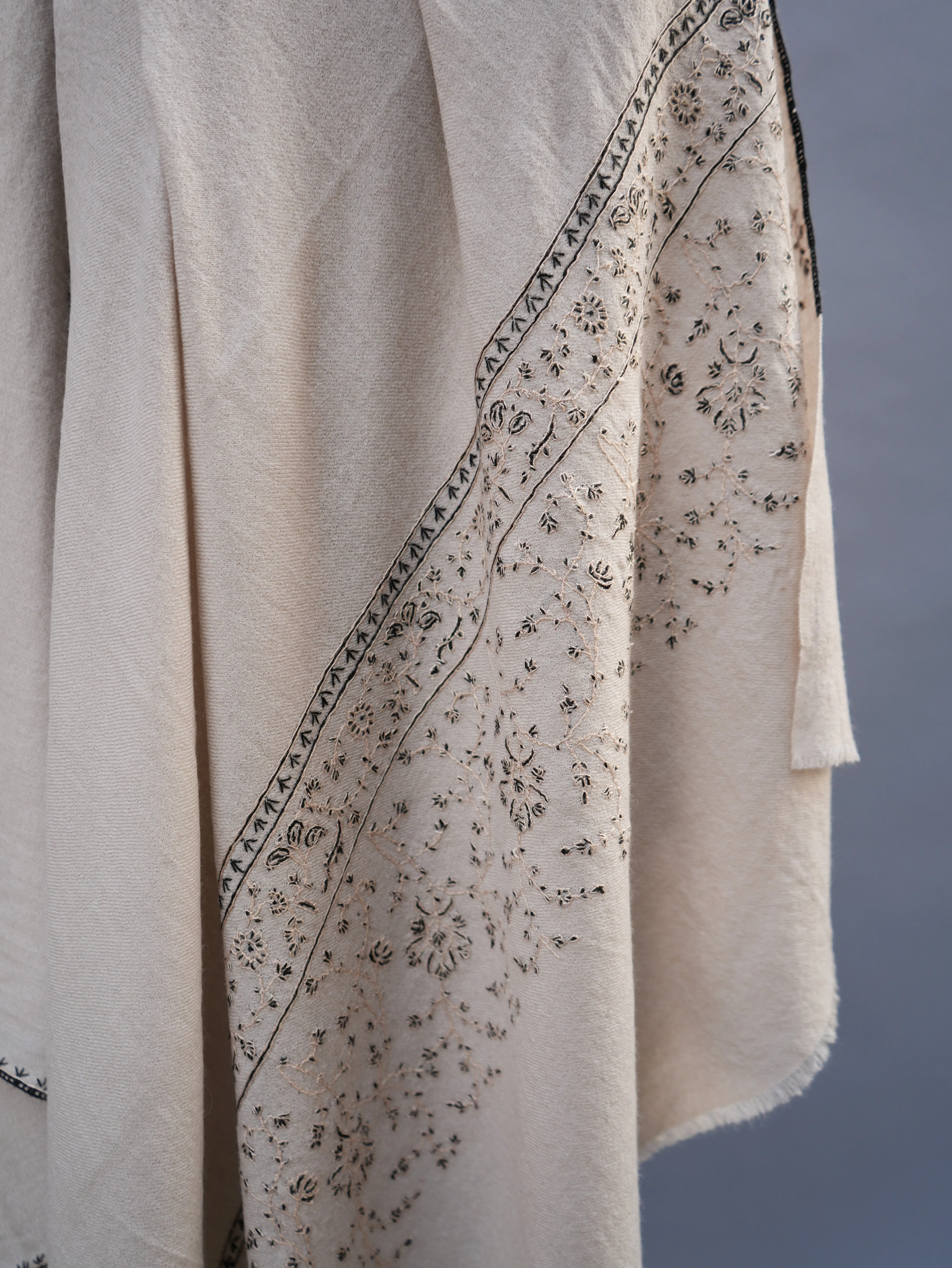 Pearl White Hand Embroidered Shawl