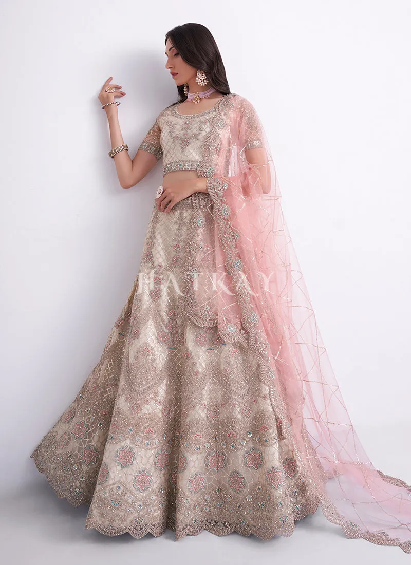 Pearl White Heavy Embroidered Designer Wedding Lehenga Choli