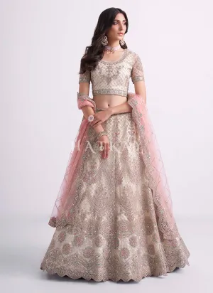 Pearl White Heavy Embroidered Designer Wedding Lehenga Choli