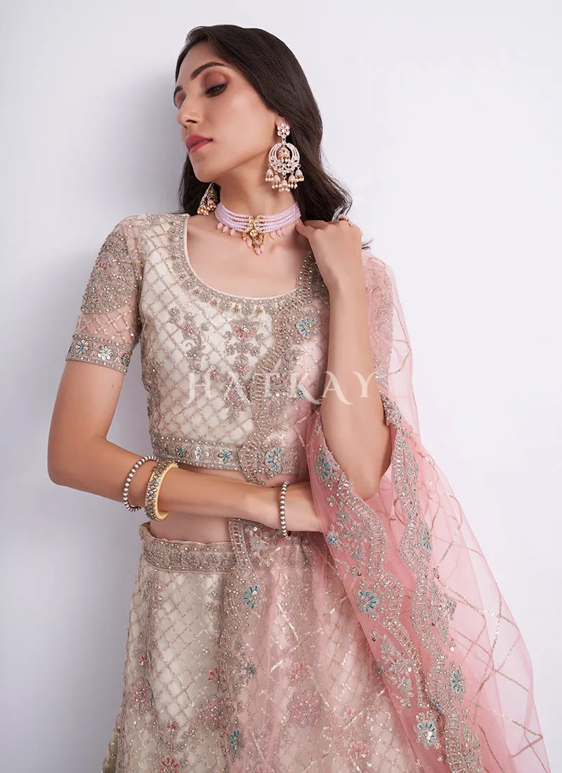 Pearl White Heavy Embroidered Designer Wedding Lehenga Choli