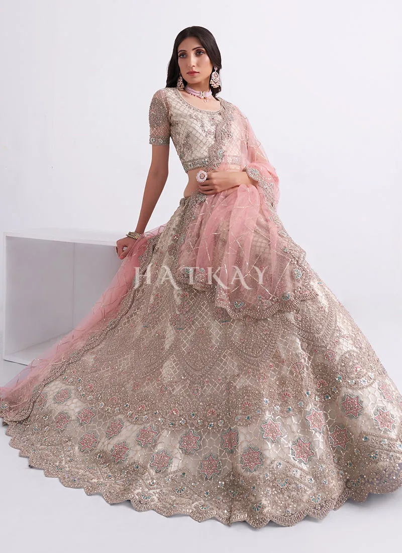 Pearl White Heavy Embroidered Designer Wedding Lehenga Choli