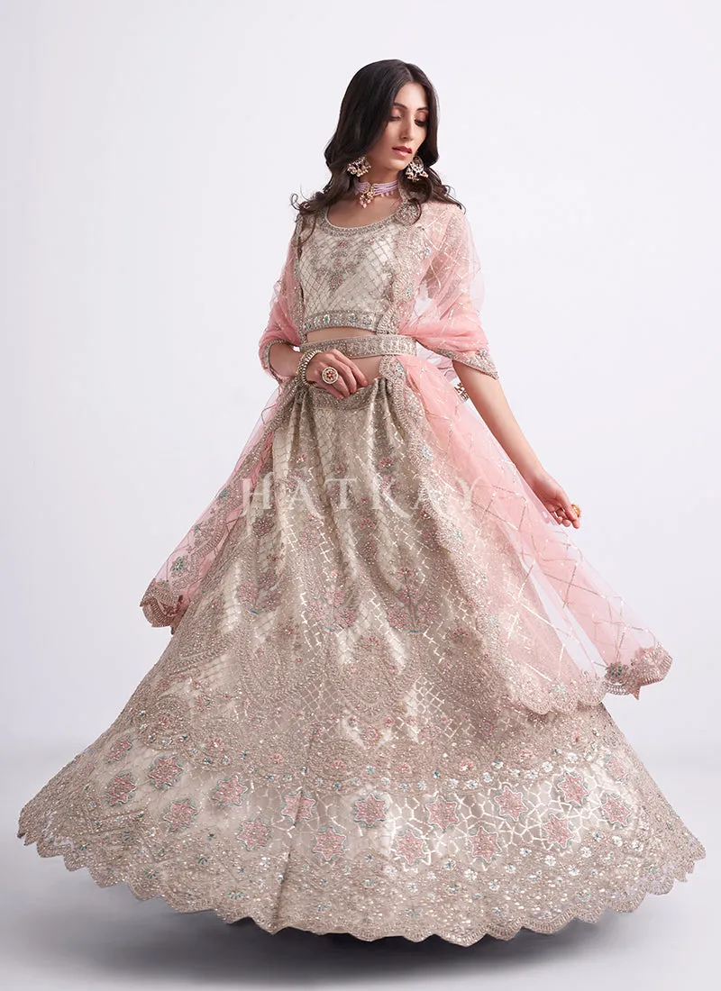 Pearl White Heavy Embroidered Designer Wedding Lehenga Choli