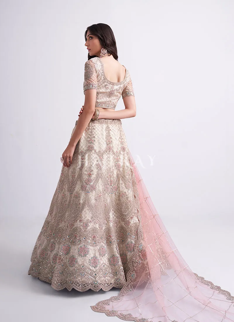 Pearl White Heavy Embroidered Designer Wedding Lehenga Choli