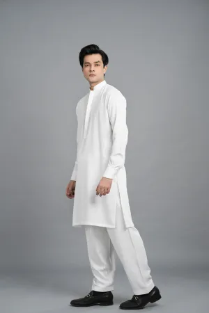 Pearl White Jute Linen Kurta Style | Shalwar Kameez SQ-421 (2)