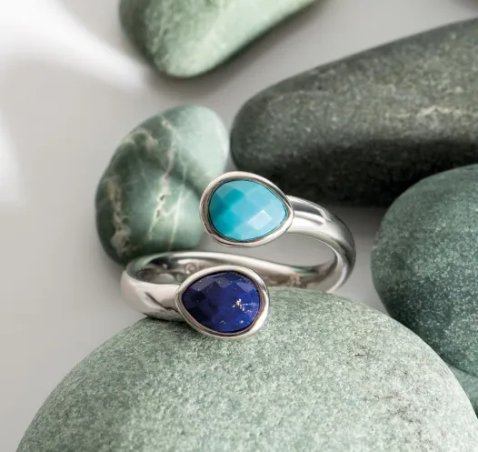 Pebble Azure Gemstone Open Crossover Ring