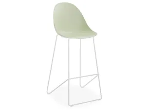 Pebble Mint Green Stool Shell Seat - Bar Stool 75cm Seat - White Base