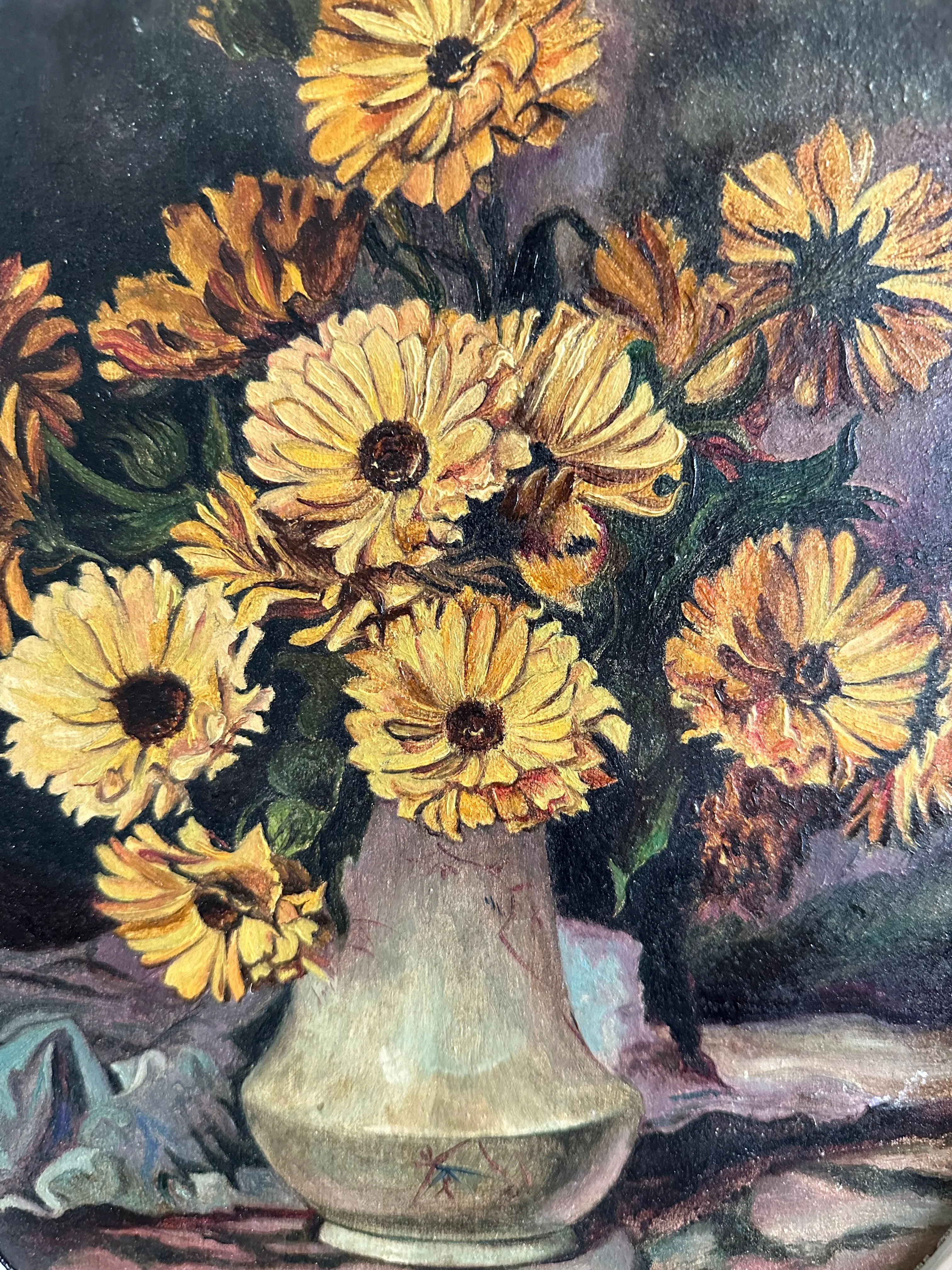 Peinture marguerites jaunes signée Damiens