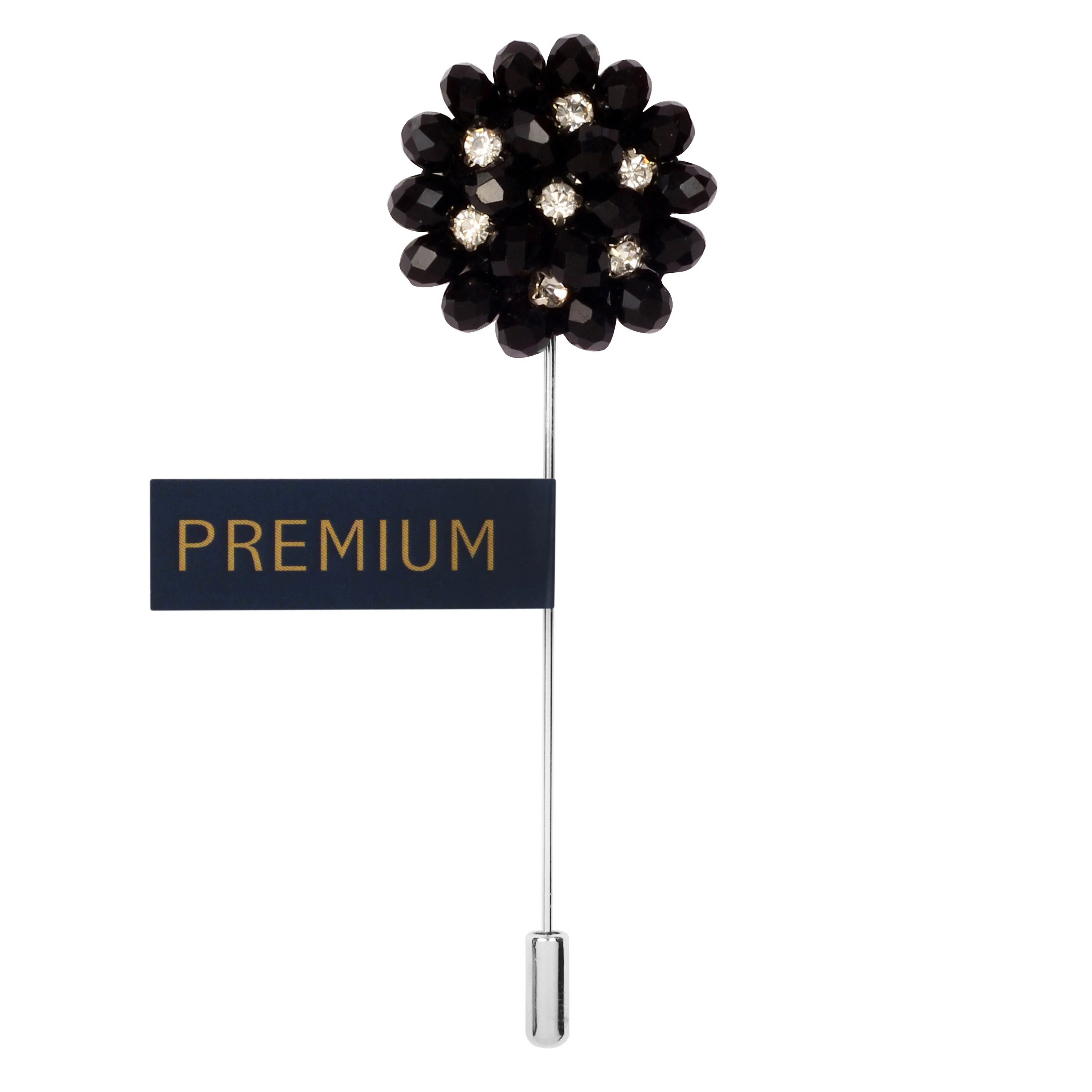 Peluche Stone Flower Black Brooch Lapel Pin