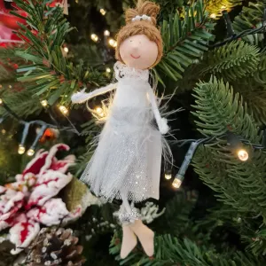 Pendaglio ballerina in pezza h 19 cm, pallina per albero di natale addobbi natalizi