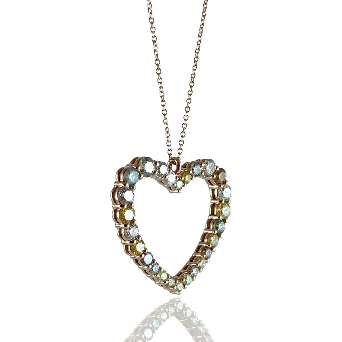 Pendente cuore con diamanti fancy