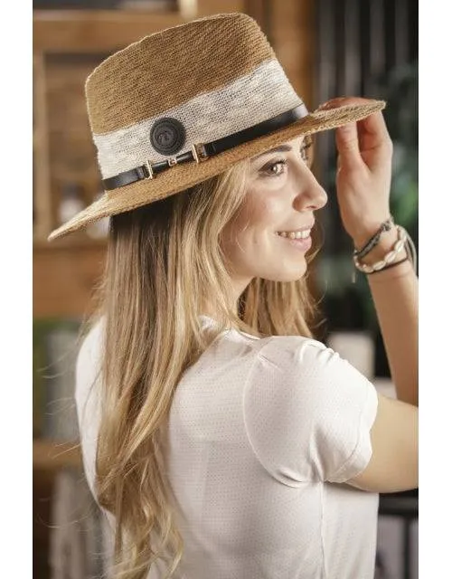 Penelope - Raphie Hat - Camel & White