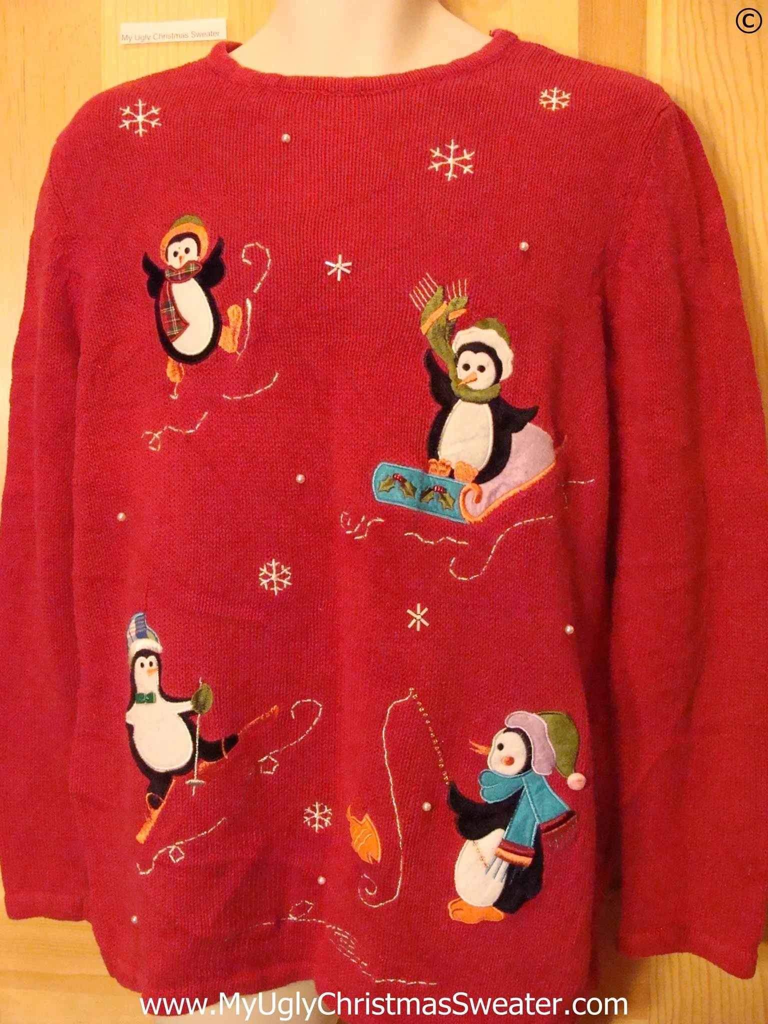 Penguin Winter Sports Red Cheap Christmas Sweater