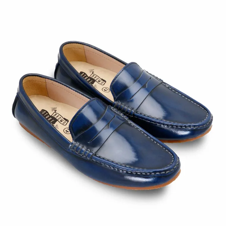 Penny Leather Loafer European Brush Off Bezel Blue