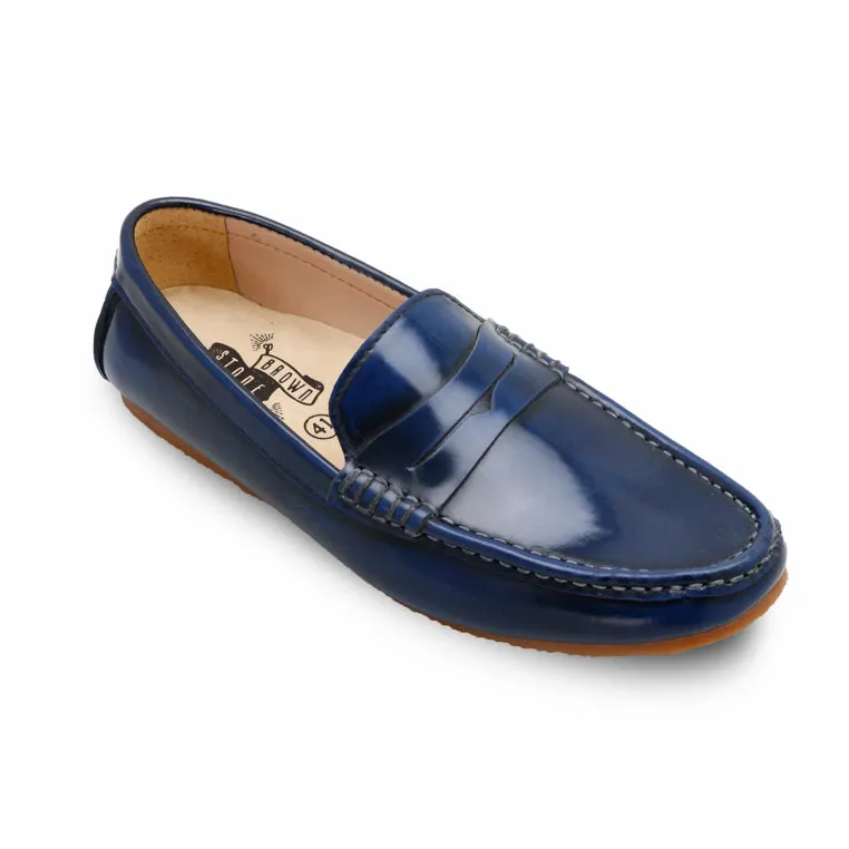 Penny Leather Loafer European Brush Off Bezel Blue