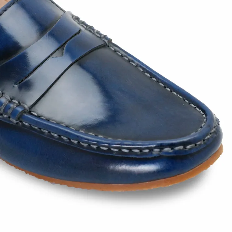 Penny Leather Loafer European Brush Off Bezel Blue