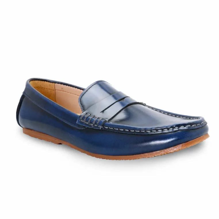 Penny Leather Loafer European Brush Off Bezel Blue