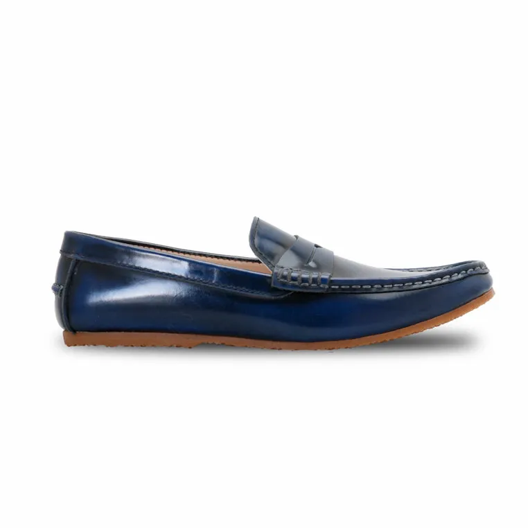 Penny Leather Loafer European Brush Off Bezel Blue