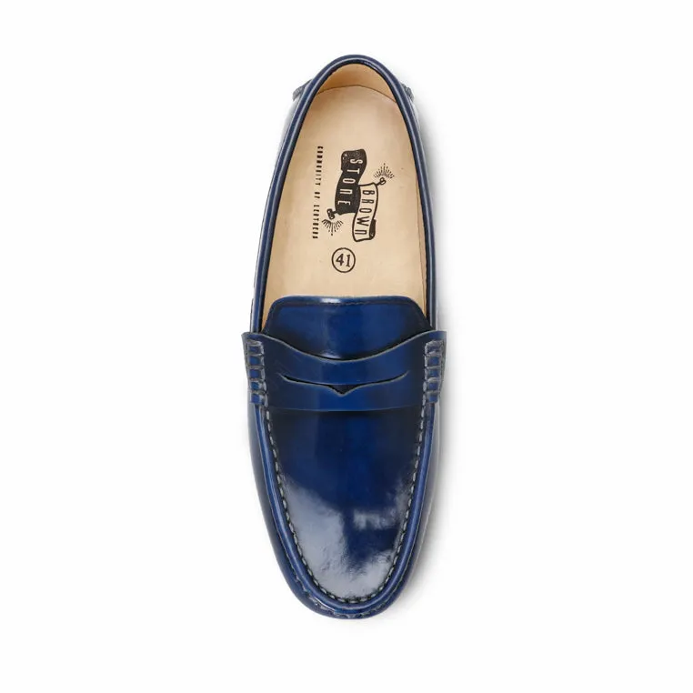 Penny Leather Loafer European Brush Off Bezel Blue