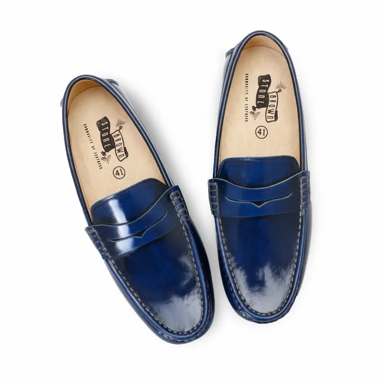 Penny Leather Loafer European Brush Off Bezel Blue