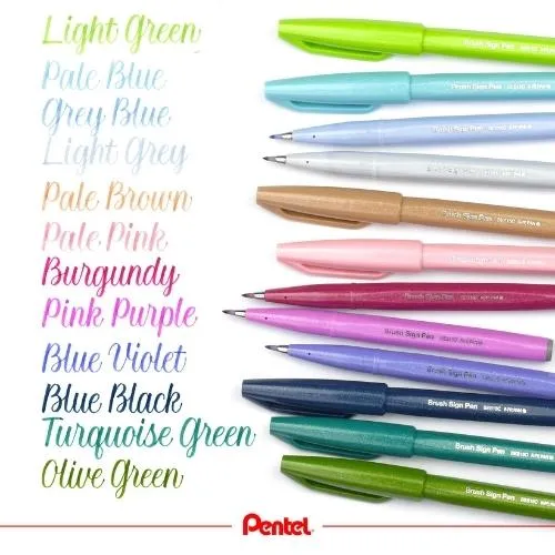 Pentel Brush Sign Pen 12 Additional Colours