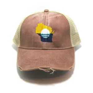 People's Flag of Milwaukee  Hat - Mud Brown Distressed Snapback Trucker Hat