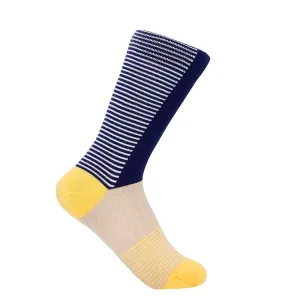 PEPER HAROW Anne Stripe Women's Luxury Cotton Socks - Buttercup Yellow and Blue