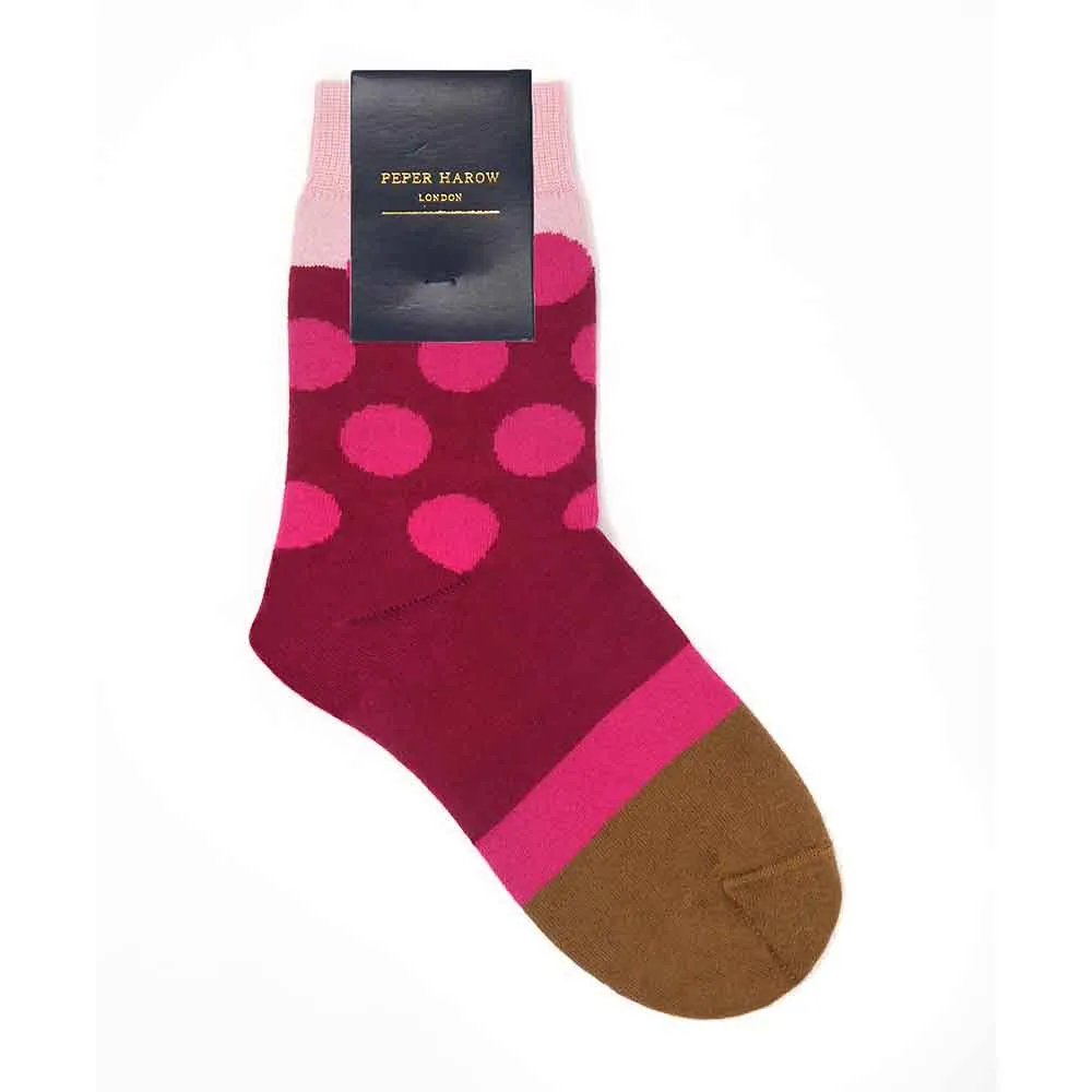 PEPER HAROW Eleanor Dot Women's Luxury Cotton Socks - Raspberry, Pink and Green