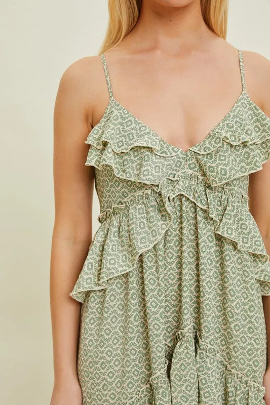 Peplum Maxi Dress (green/cream)