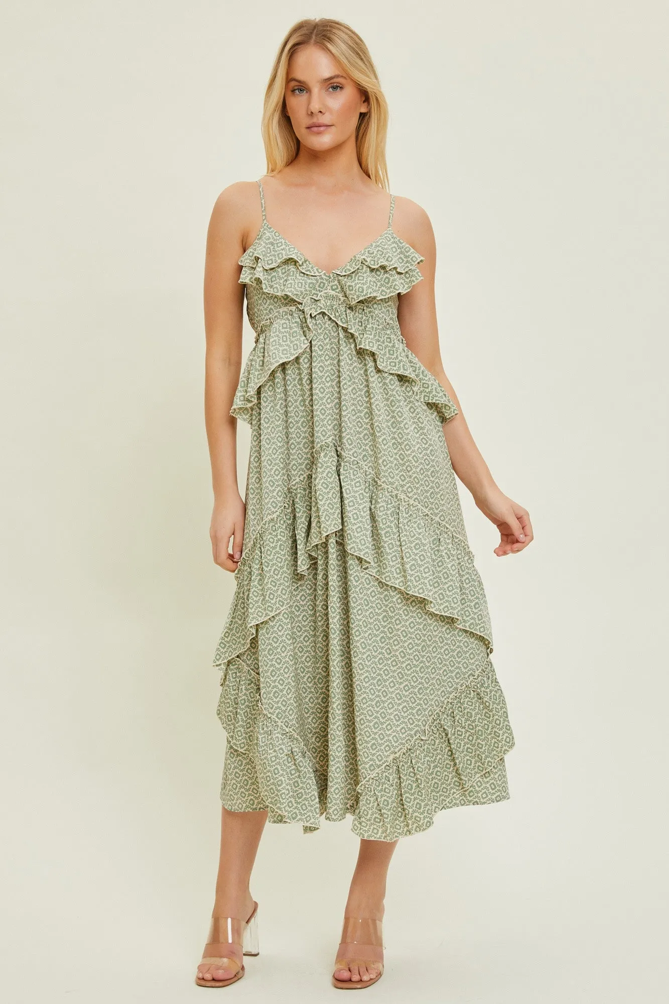 Peplum Maxi Dress (green/cream)