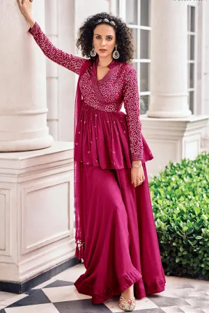 Peplum Style Hot Pink Viscose Palazzo Suit