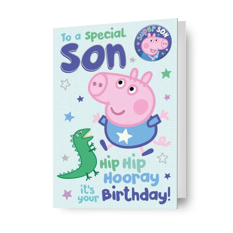 Peppa Pig 'Son' Birthday Card With Badge