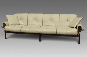 Percival Lafer 'MP-13' Jatoba Wood and Leather Four-Seat Sofa, Brazil, C. 1967