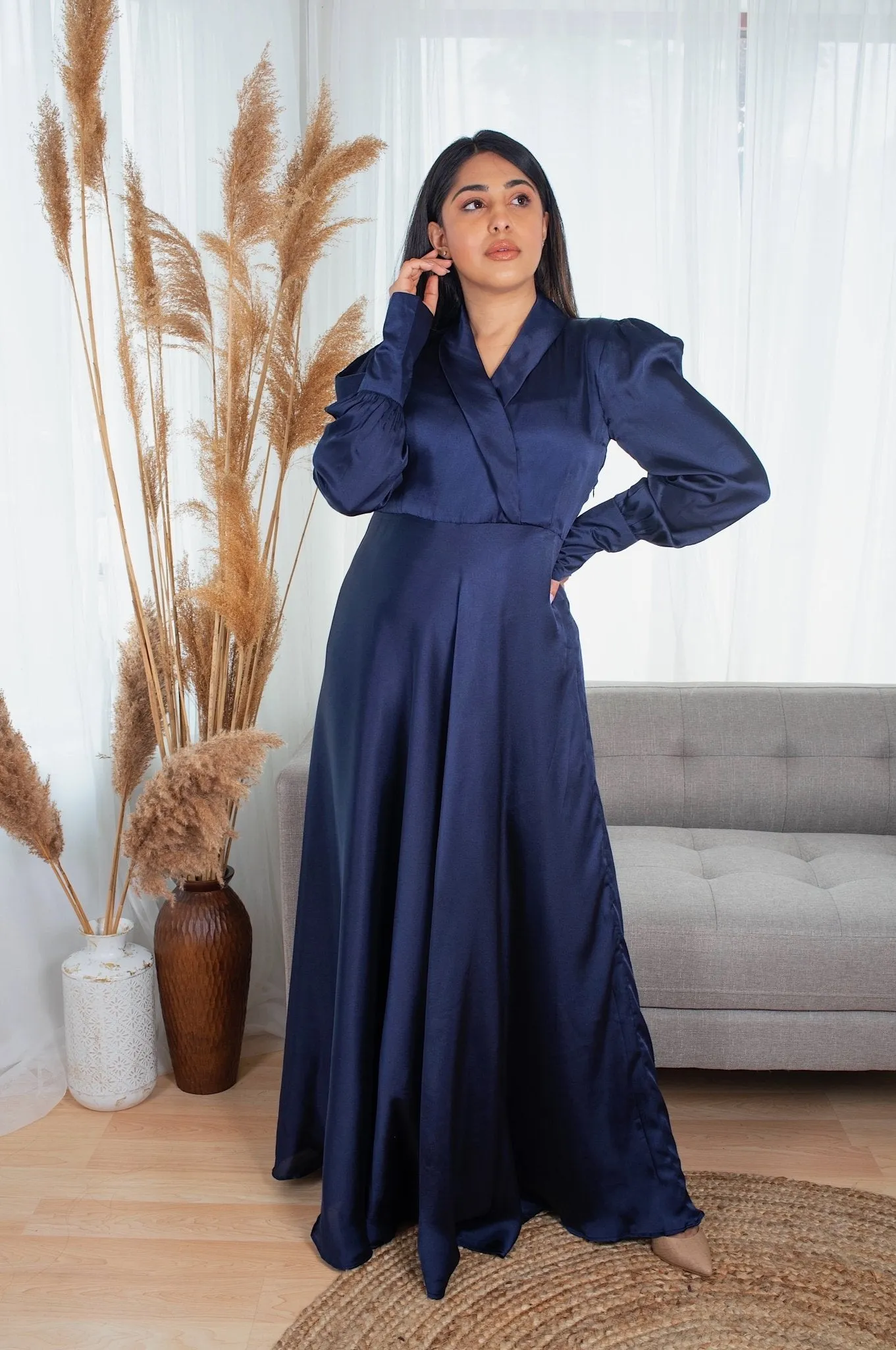 Perfect Elegant Dress for Every Occasion Dark Blue Colour long Sleeves Dress - CLEARANCE