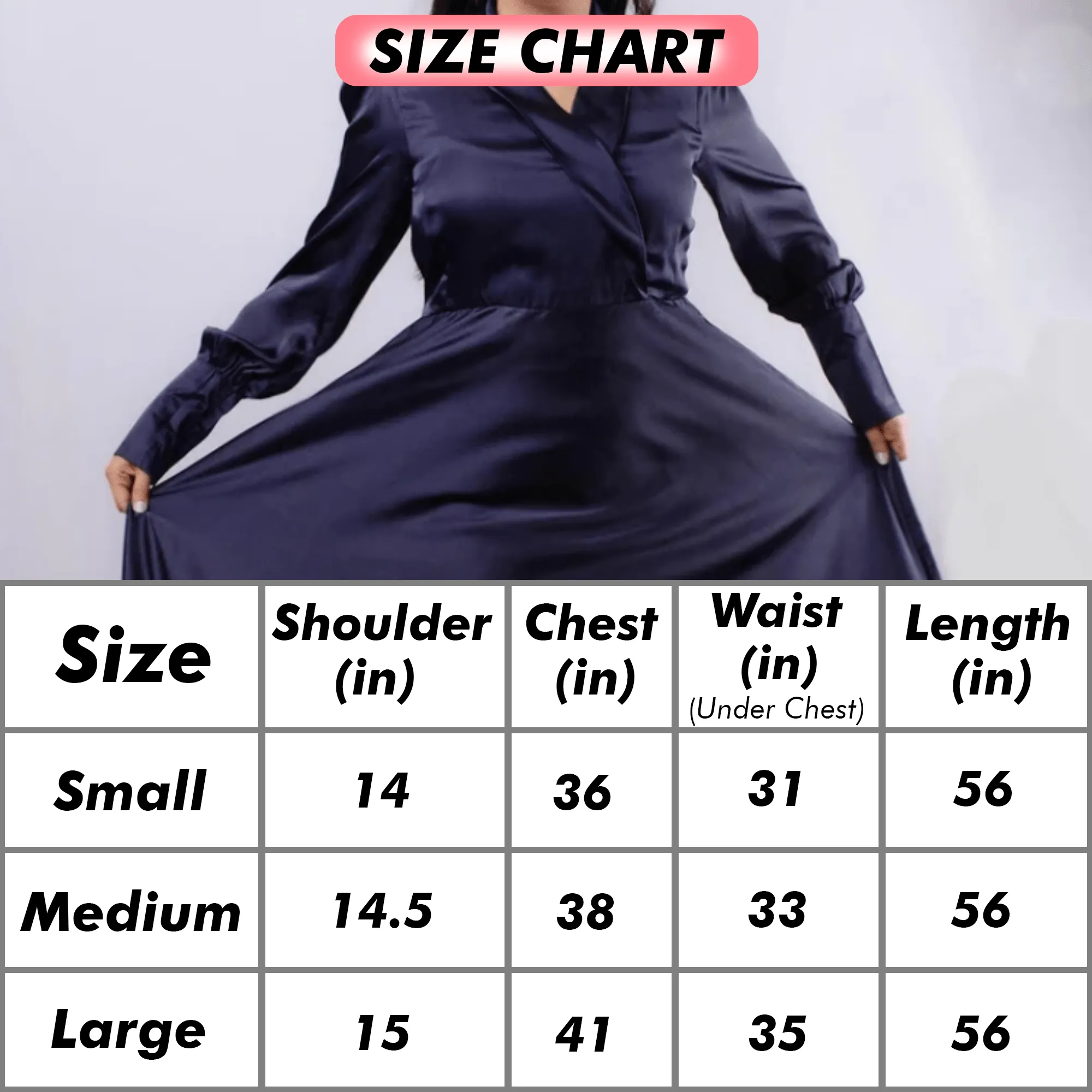 Perfect Elegant Dress for Every Occasion Dark Blue Colour long Sleeves Dress - CLEARANCE