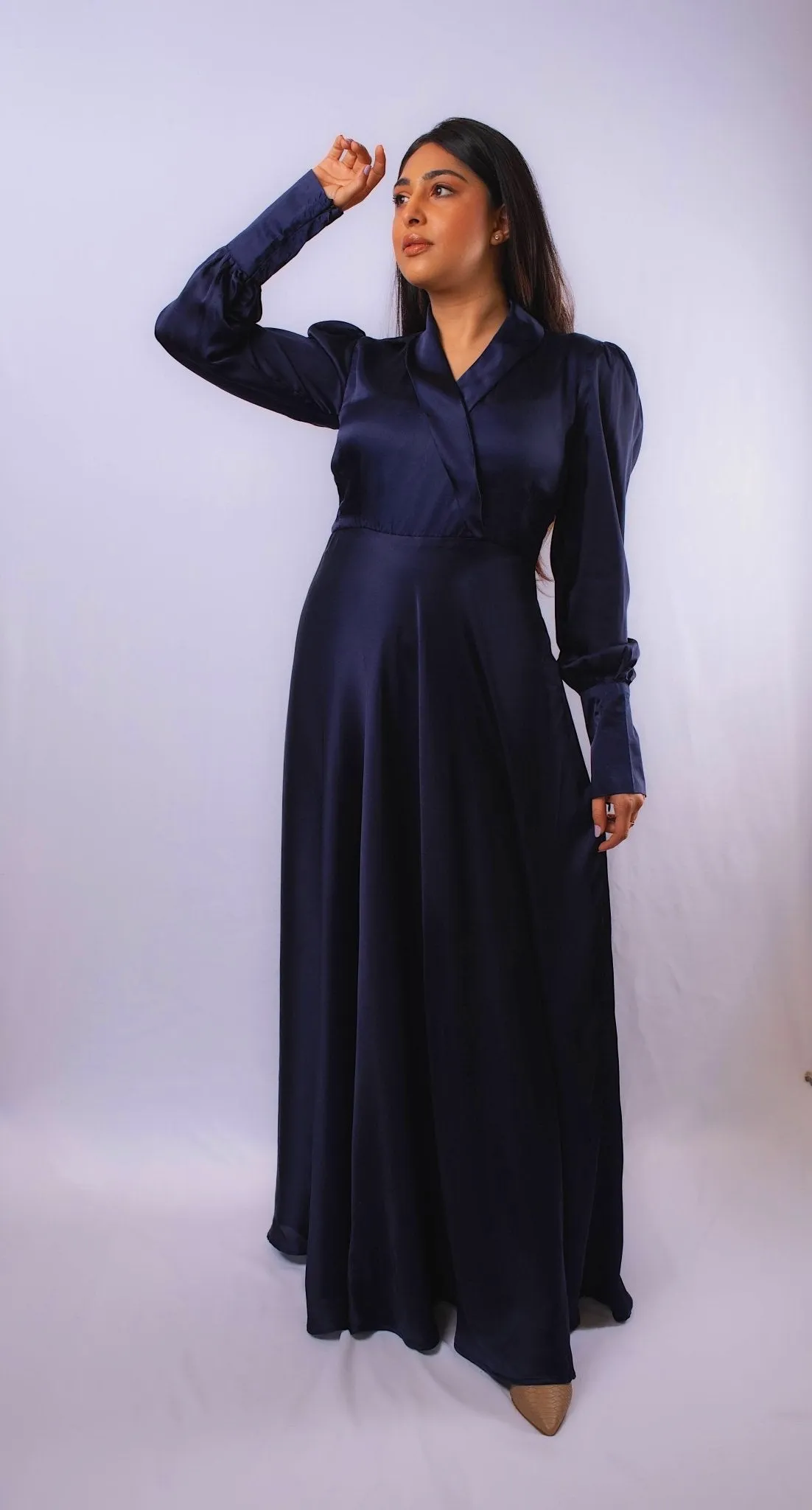 Perfect Elegant Dress for Every Occasion Dark Blue Colour long Sleeves Dress - CLEARANCE