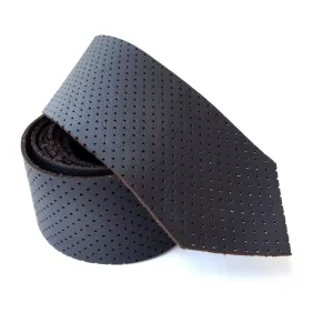 Perforated Black Leather Necktie, automotive leather tie