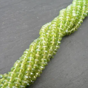 Peridot Coated Machine Cut Faceted Rondelle Beads 15" Strand