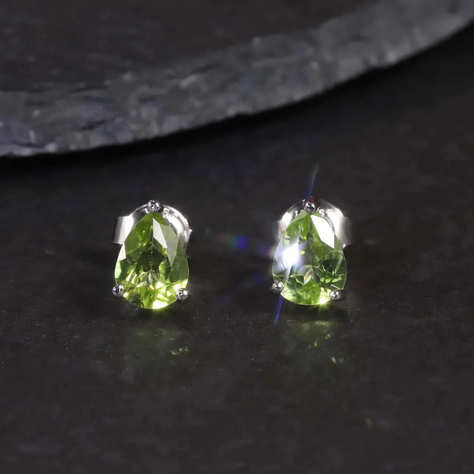 Peridot Earrings Australia | Pear Cut Studs in Sterling Silver | Irosk ®