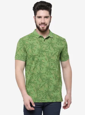 Peridot Green Printed Slim Fit Polo T-Shirt | Greenfibre