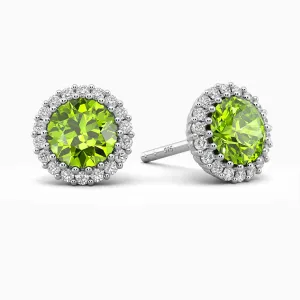 Peridot Stud Earrings | Round Halo Design | Irosk ®