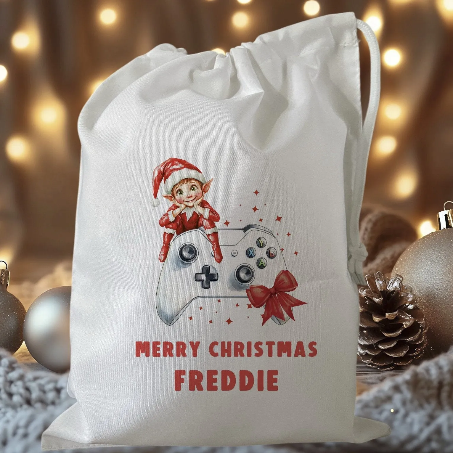 Peronalised Christmas Eve Treat Bag - Gamer Elf