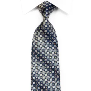 Perry Ellis Rhinestone Silk Necktie Blue Geometric On Silver With Sparkles