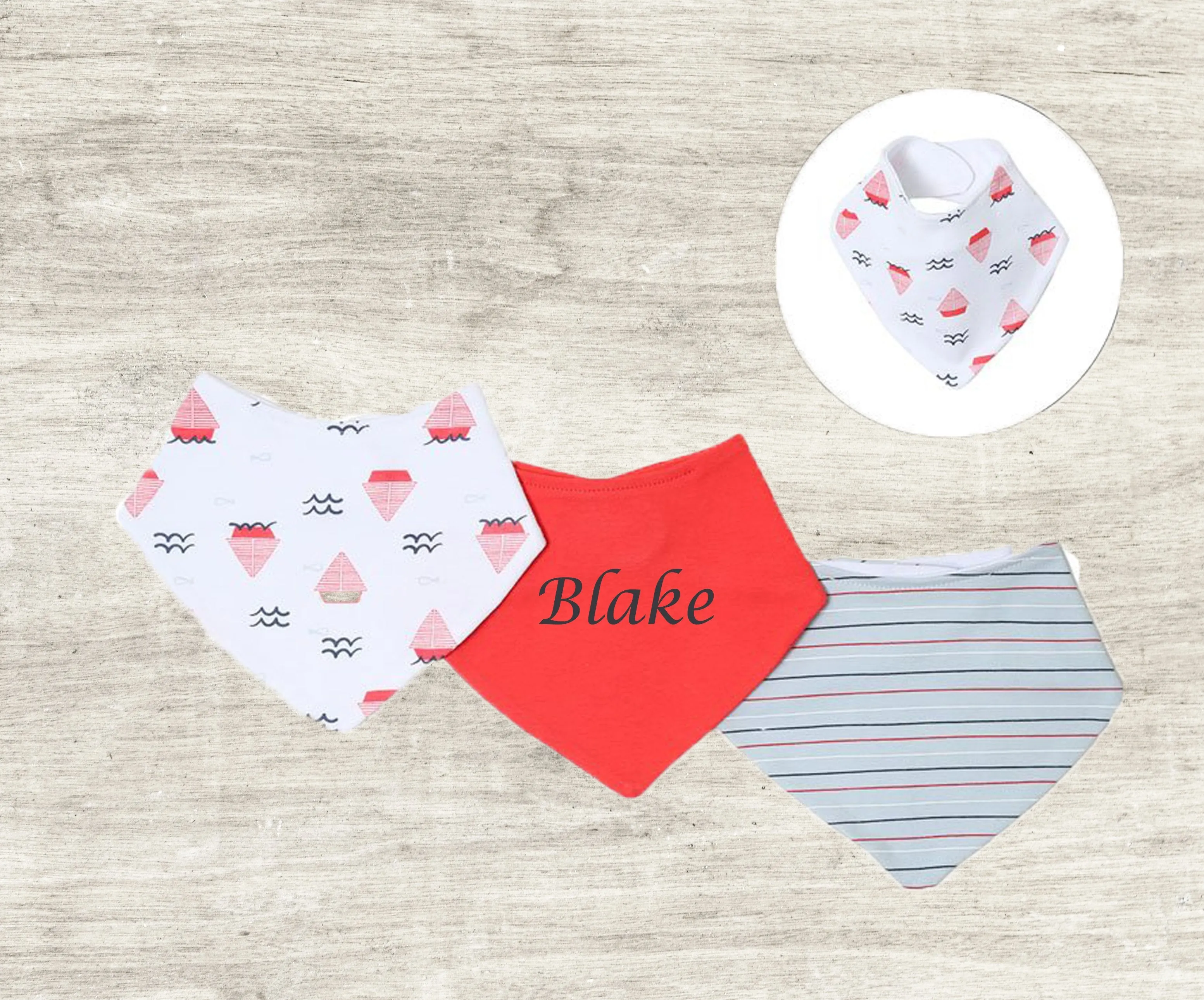 Personalised 3 Pack Bandana Naurical Bandana Bibs