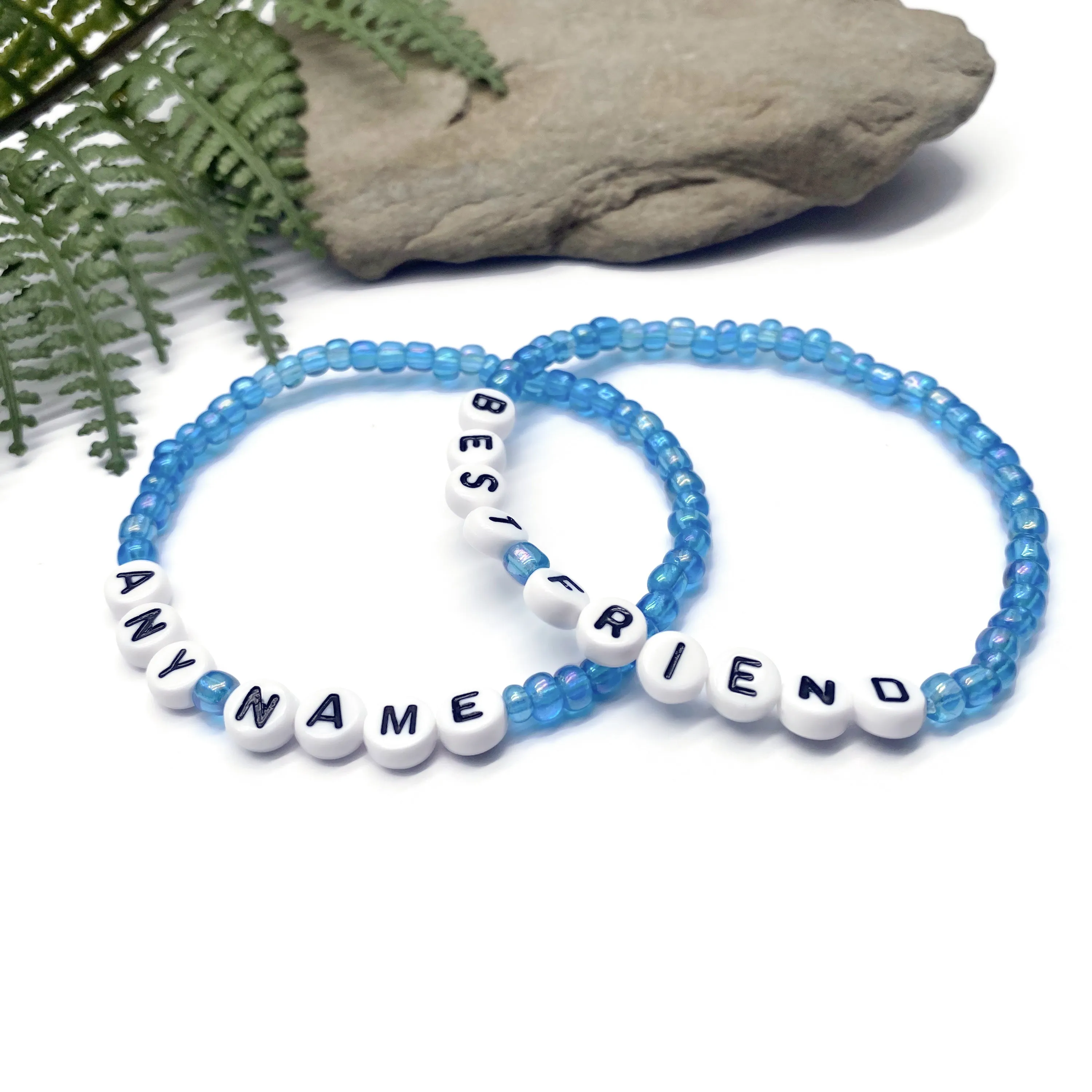 PERSONALISED Bead Bracelet - Light Blue Seed Beads