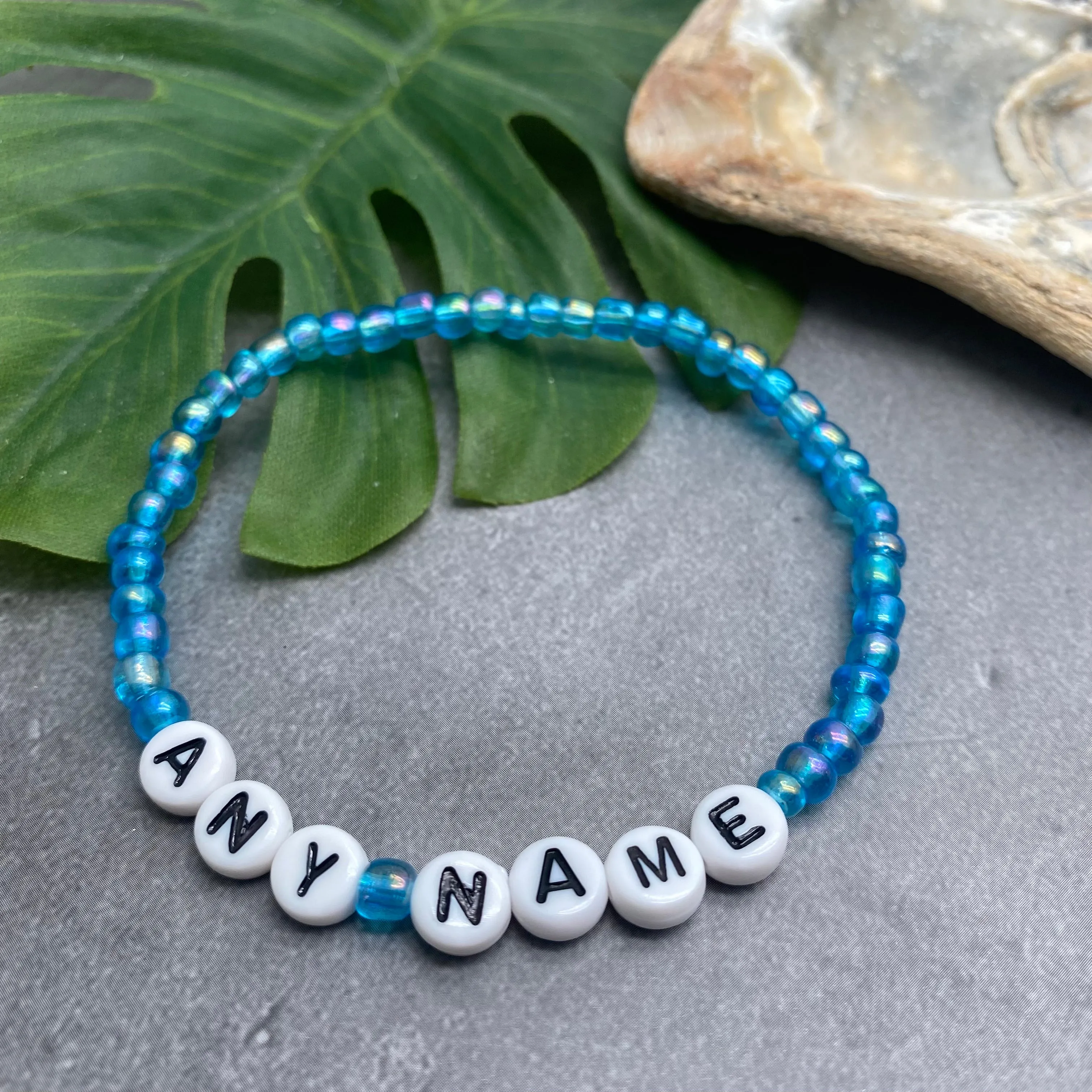 PERSONALISED Bead Bracelet - Light Blue Seed Beads