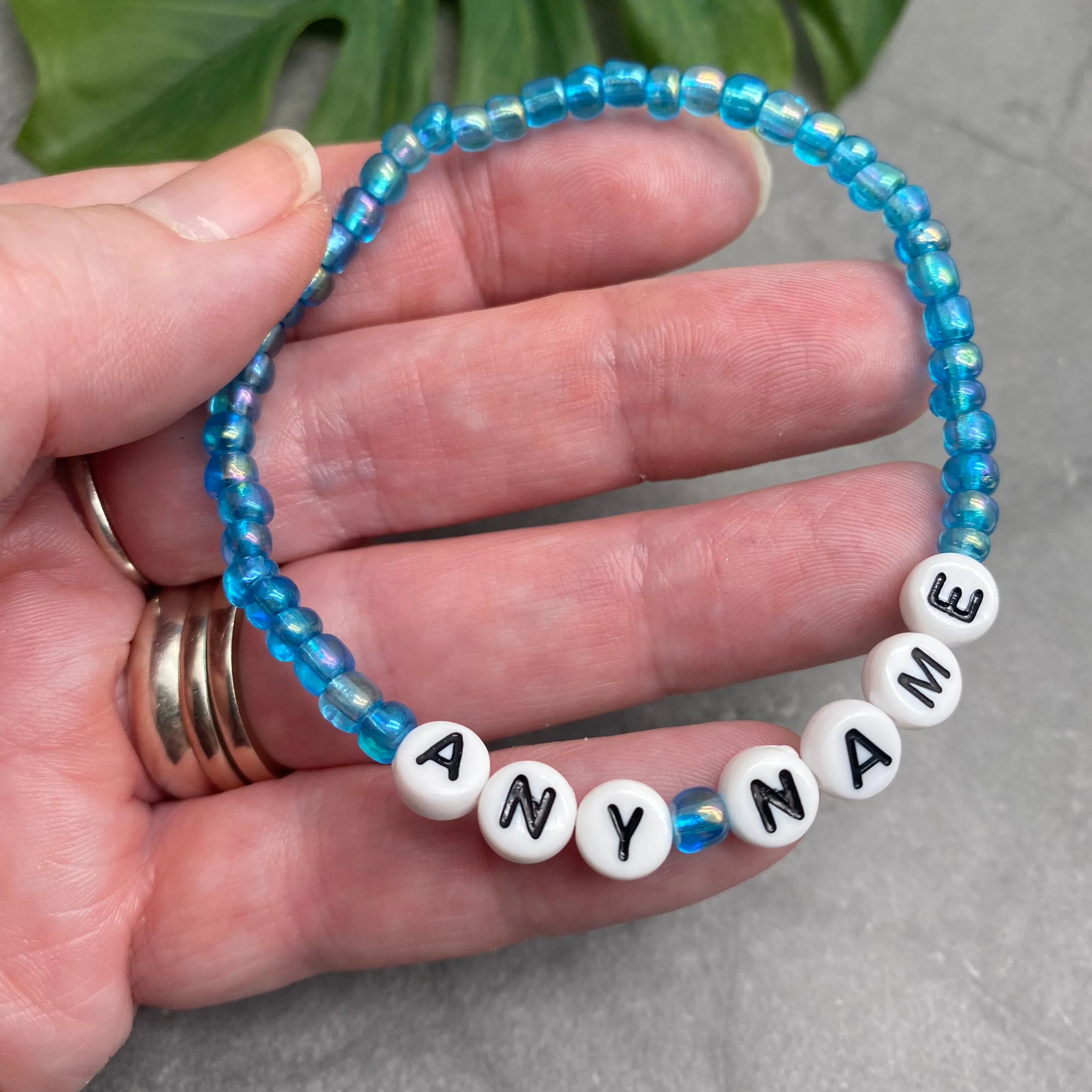 PERSONALISED Bead Bracelet - Light Blue Seed Beads