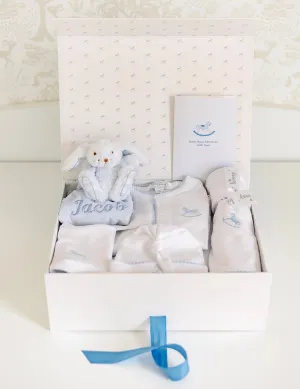 Personalised blue Signature baby gift set