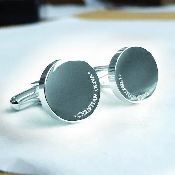 Personalised Engraved Full Name Round Silver Cufflinks